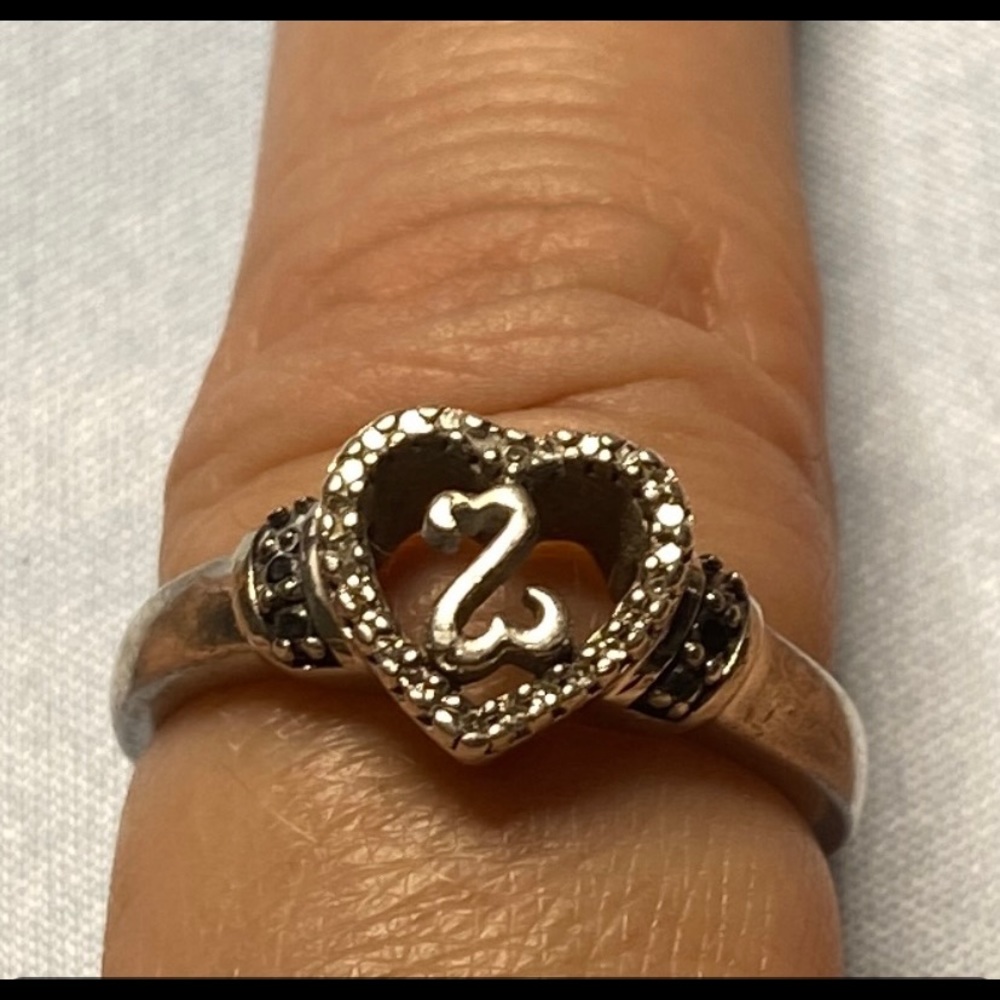 ❌sold ❌Sterling Silver Jane Seymour Open Hearts ClearBlack Diamond Heart Ring S6